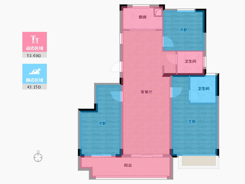 浙江省-绍兴市-世纪江湾-86.40-户型库-动静分区