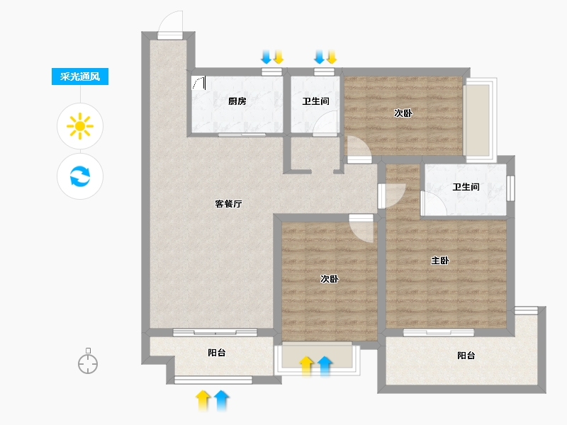 陕西省-西安市-水半湾·空中花园-98.69-户型库-采光通风