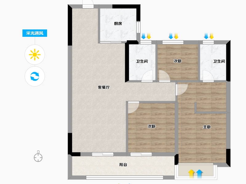 浙江省-台州市-云樾玖溪-86.40-户型库-采光通风