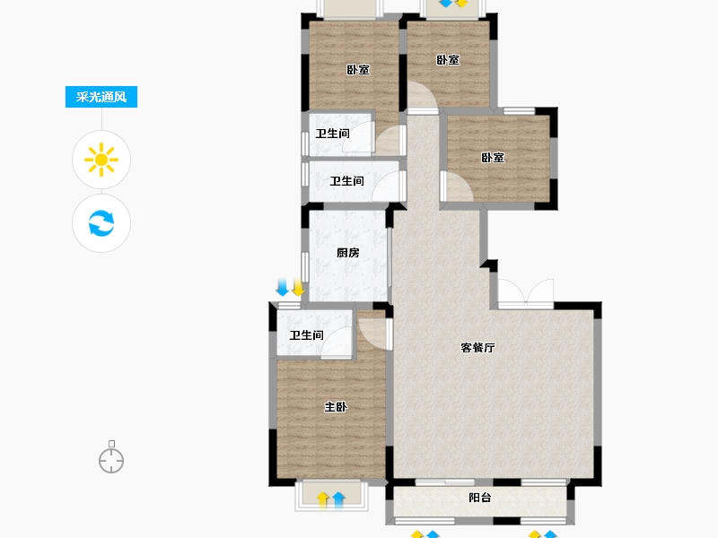 湖北省-武汉市-中建锦绣楚城-126.00-户型库-采光通风