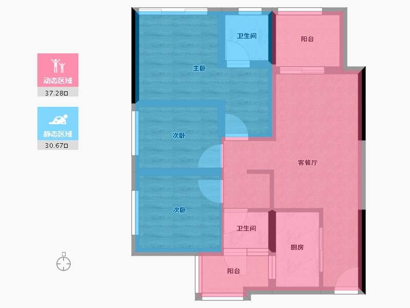 重庆-重庆市-金科东原青溪林-59.23-户型库-动静分区