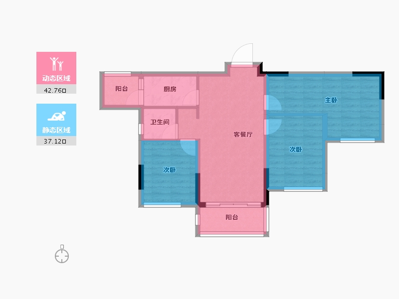 重庆-重庆市-金辉云缦长滩-71.25-户型库-动静分区