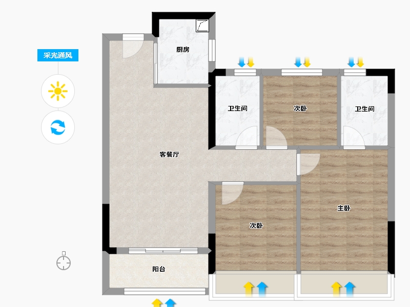 浙江省-绍兴市-金辉半岛云著-76.80-户型库-采光通风