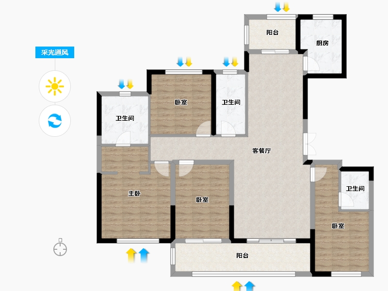 陕西省-咸阳市-中天诚品-135.04-户型库-采光通风