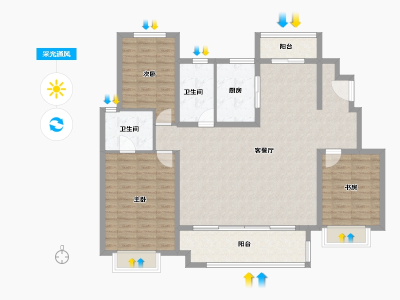 山东省-烟台市-新力珑湾-119.05-户型库-采光通风