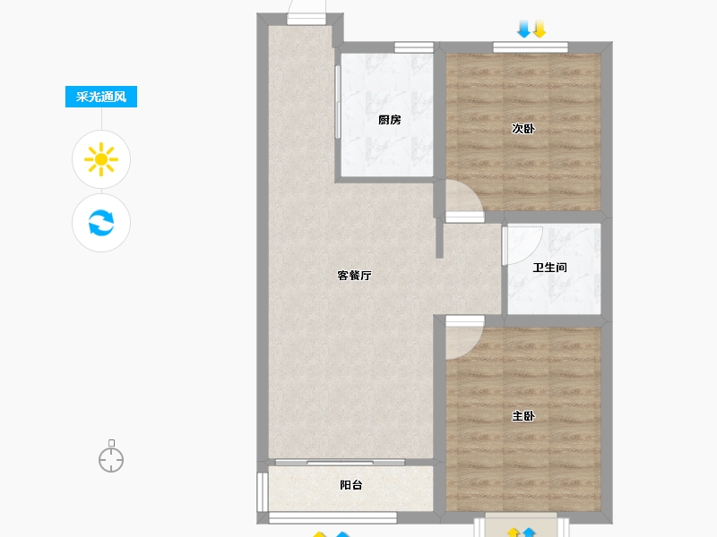 山东省-青岛市-鲁商泰晤士小镇-66.40-户型库-采光通风