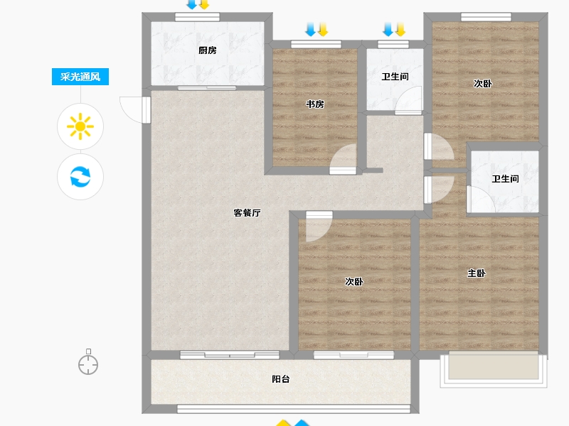 山东省-青岛市-信达金地蓝庭-111.16-户型库-采光通风