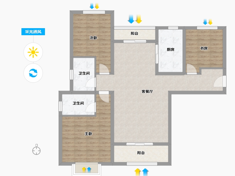 陕西省-西安市-金泰·贞观悦府-98.43-户型库-采光通风