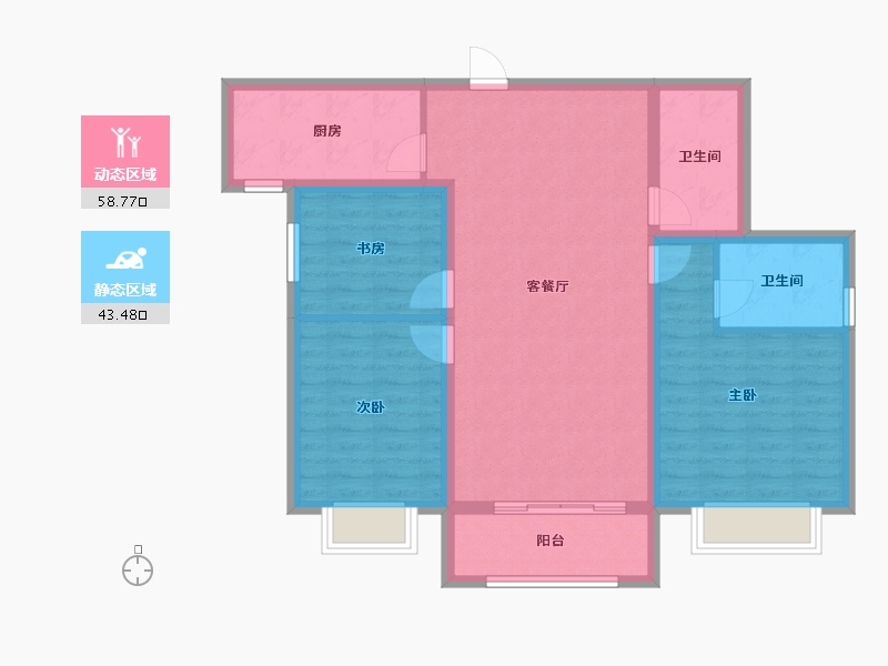 陕西省-西安市-金泰·贞观悦府-91.81-户型库-动静分区