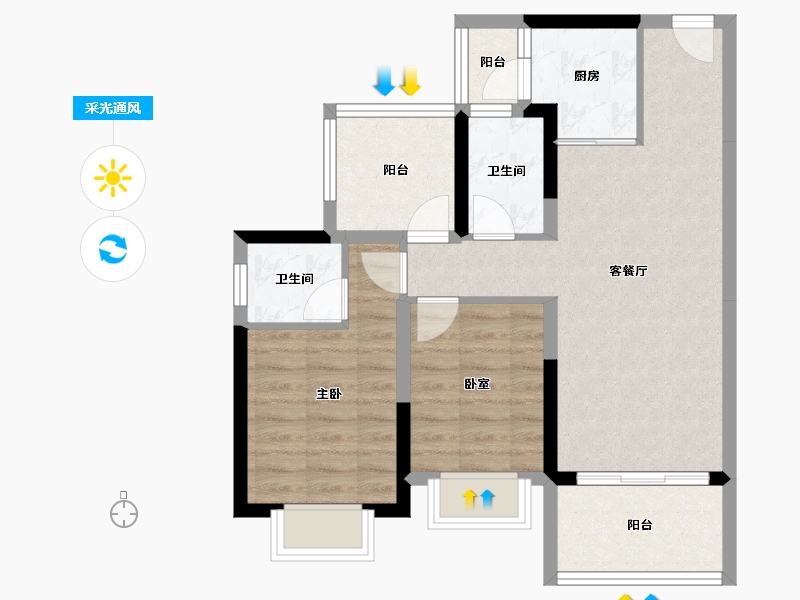 广东省-中山市-鸿基山水印象-68.63-户型库-采光通风