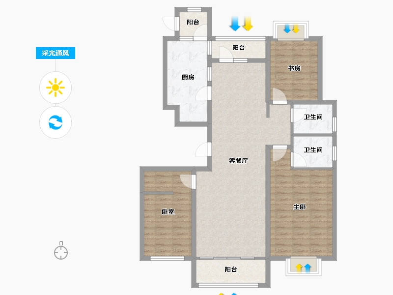 山东省-青岛市-鲁商泰晤士小镇-108.79-户型库-采光通风