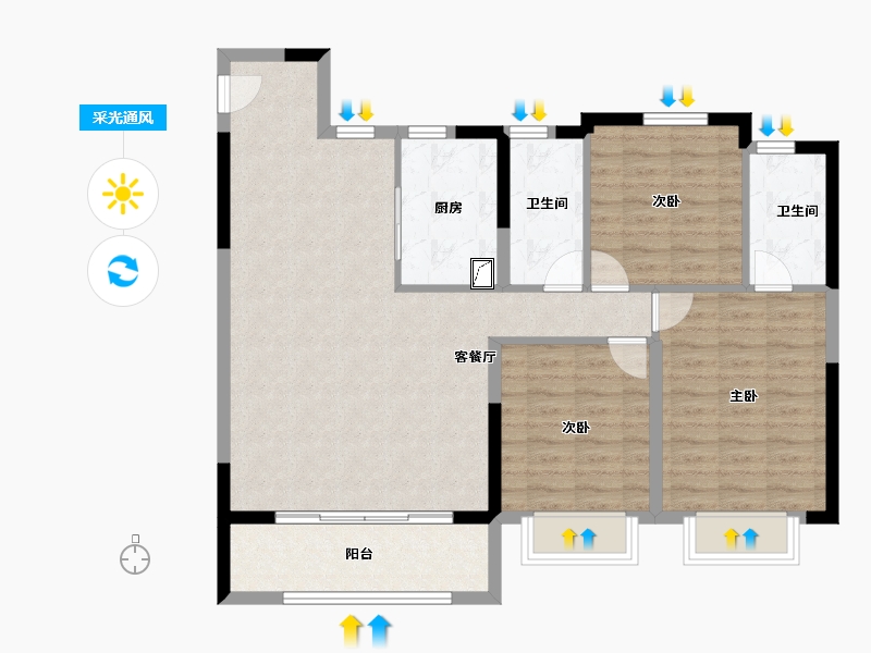 浙江省-宁波市-建发·春江悦-95.20-户型库-采光通风