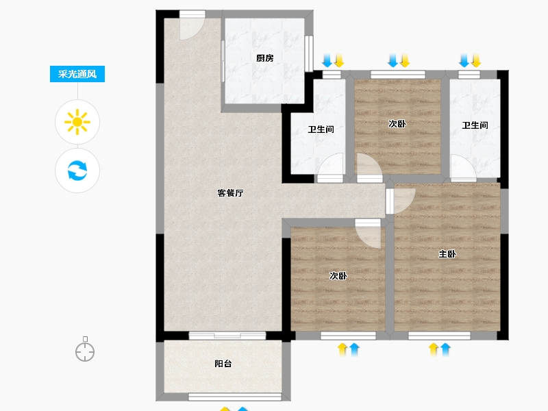 河北省-石家庄市-保利城-88.80-户型库-采光通风