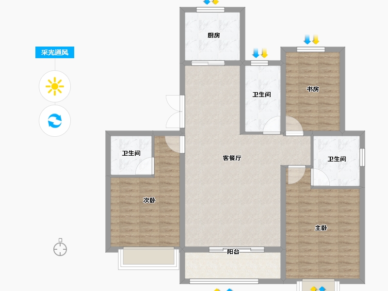 河北省-石家庄市-福安壹號院-104.80-户型库-采光通风