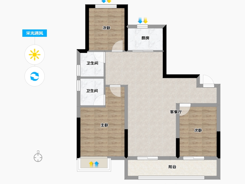 河北省-石家庄市-中国铁建西派江玥-81.63-户型库-采光通风