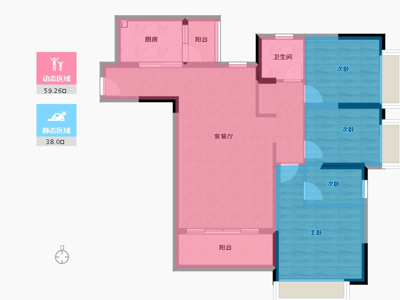 重庆-重庆市-喜福里-86.66-户型库-动静分区