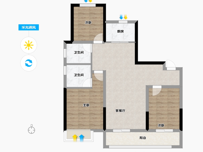 河北省-石家庄市-中国铁建西派江玥-81.60-户型库-采光通风