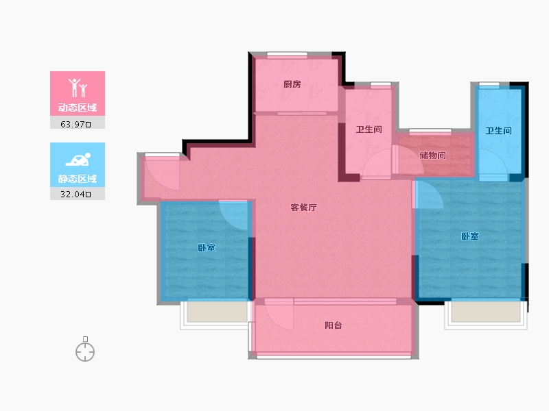 山东省-烟台市-碧桂园凤凰云璟-85.61-户型库-动静分区