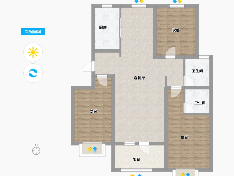 河北省-石家庄市-林荫春天-93.80-户型库-采光通风