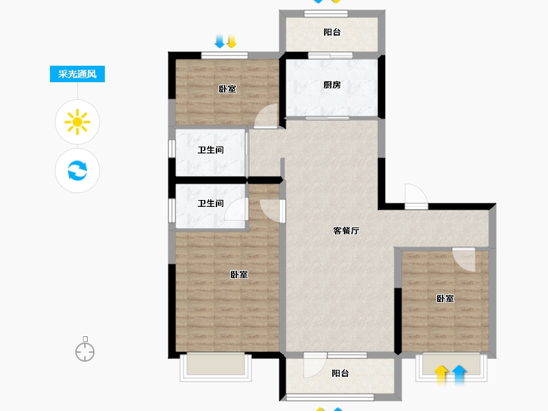 河北省-石家庄市-碧桂园晋州府-104.80-户型库-采光通风