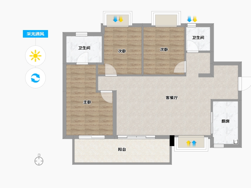 贵州省-贵阳市-万科新都荟-88.49-户型库-采光通风