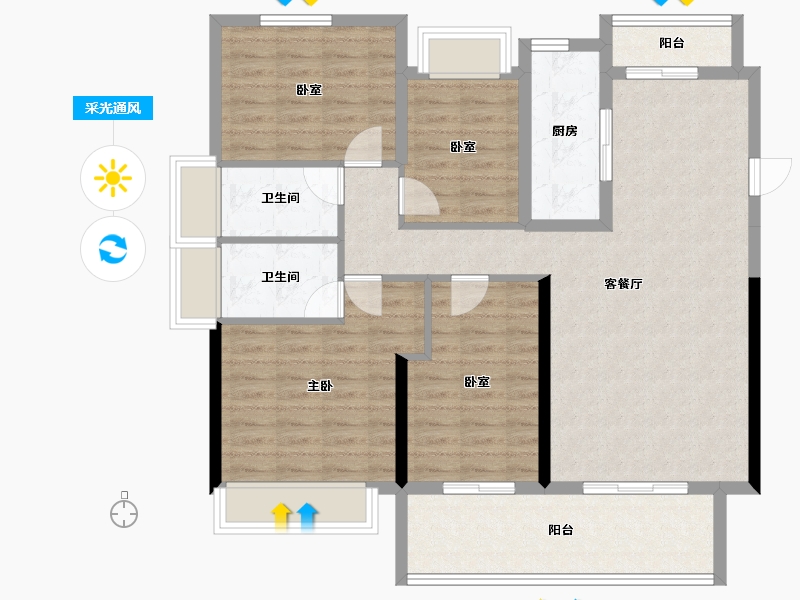 广东省-中山市-锦绣海湾城-107.17-户型库-采光通风