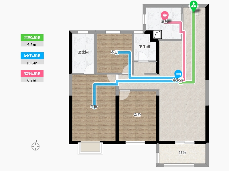 湖北省-武汉市-万科新世纪翡翠滨江-96.88-户型库-动静线