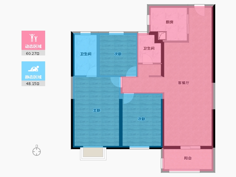 湖北省-武汉市-万科新世纪翡翠滨江-96.88-户型库-动静分区