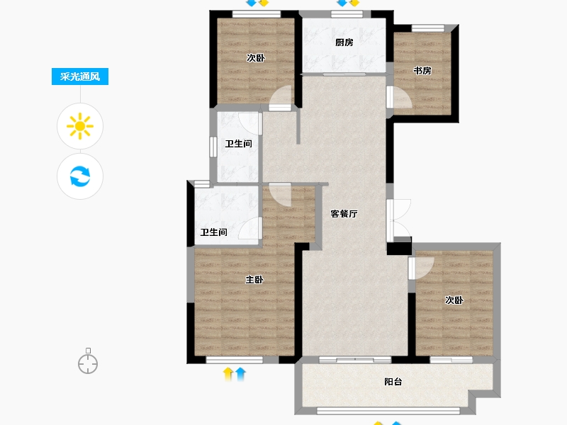 陕西省-咸阳市-中天诚品-103.07-户型库-采光通风