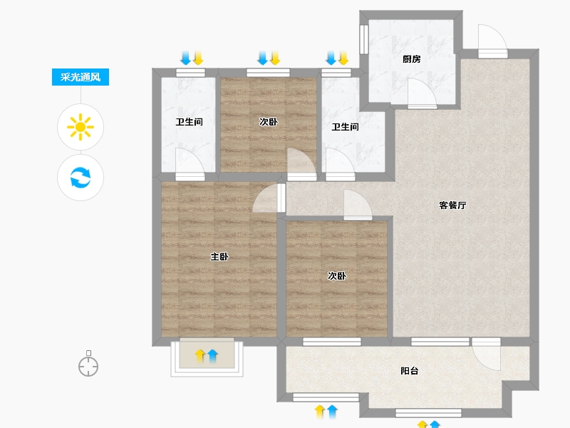 山东省-烟台市-马尔贝拉-82.00-户型库-采光通风