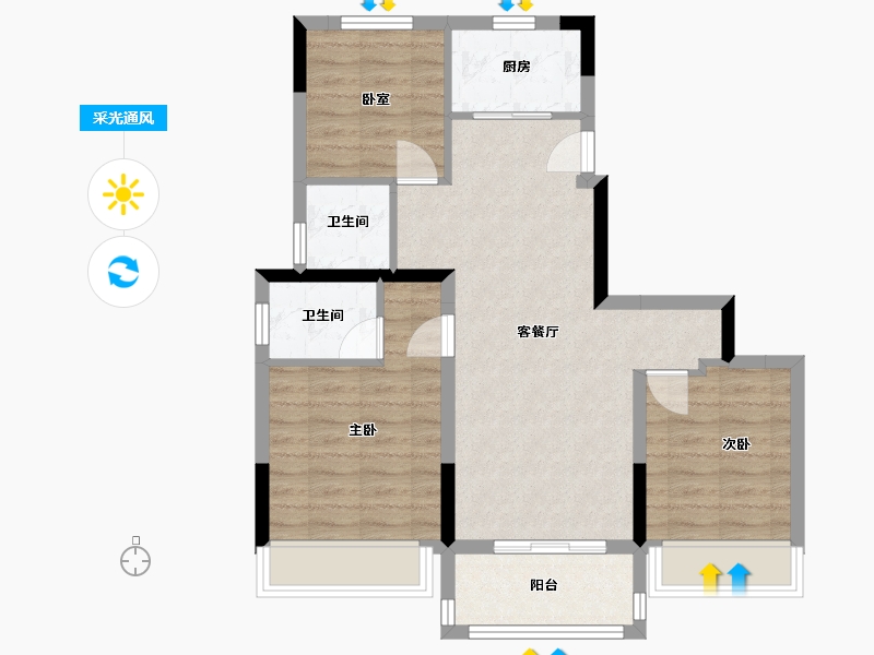 河南省-郑州市-浩创梧桐名筑-72.00-户型库-采光通风