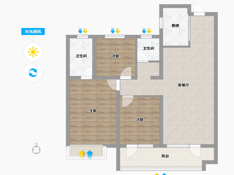 山东省-青岛市-越秀星汇城-86.84-户型库-采光通风