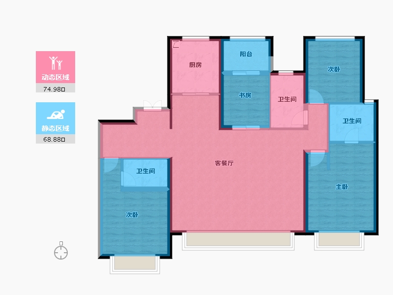 陕西省-西安市-华润悦玺-129.97-户型库-动静分区