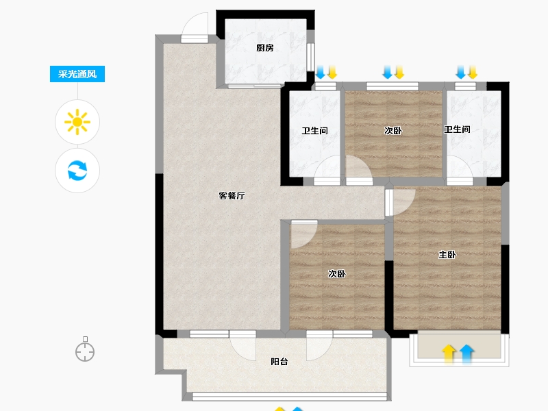 山东省-青岛市-莱西天泰城-85.44-户型库-采光通风