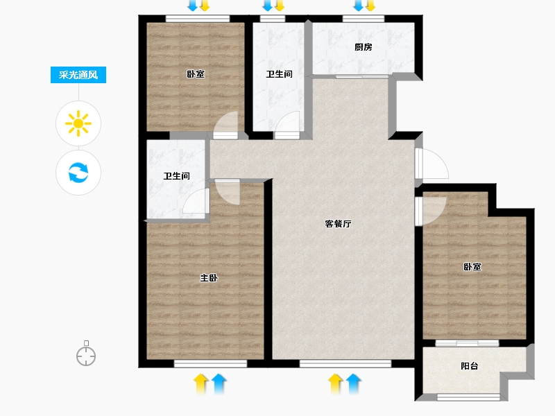 山东省-潍坊市-中冶潍坊公馆-108.00-户型库-采光通风