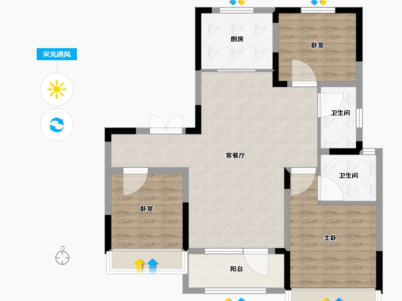 山东省-潍坊市-青岛印象春-93.85-户型库-采光通风