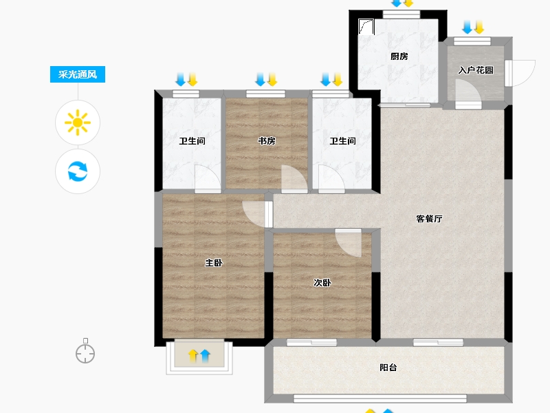 陕西省-咸阳市-合创君悦府-87.61-户型库-采光通风