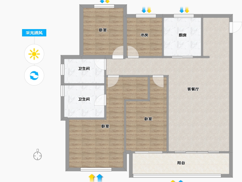 浙江省-宁波市-绿城·滨河鸣翠-117.66-户型库-采光通风