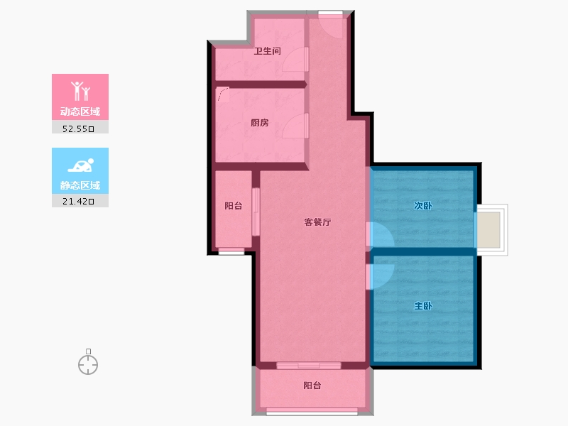 陕西省-西安市-易道郡玫瑰公馆-64.89-户型库-动静分区