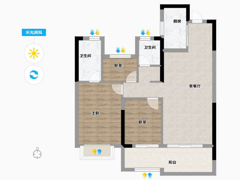 湖南省-长沙市-南崇九颂江山印-77.60-户型库-采光通风