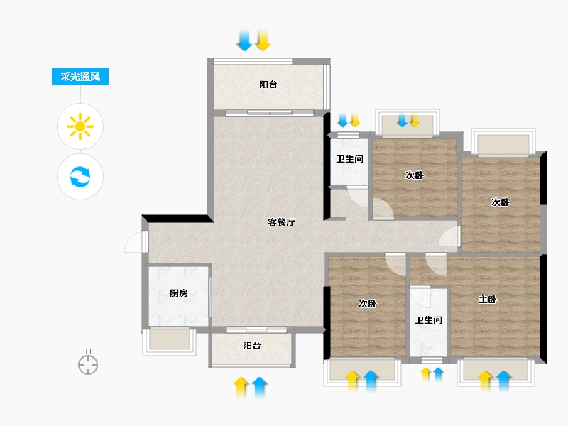 广西壮族自治区-贵港市-荷城嘉园-120.00-户型库-采光通风