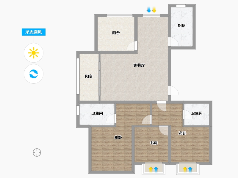 山东省-青岛市-领秀珊瑚湾-108.80-户型库-采光通风