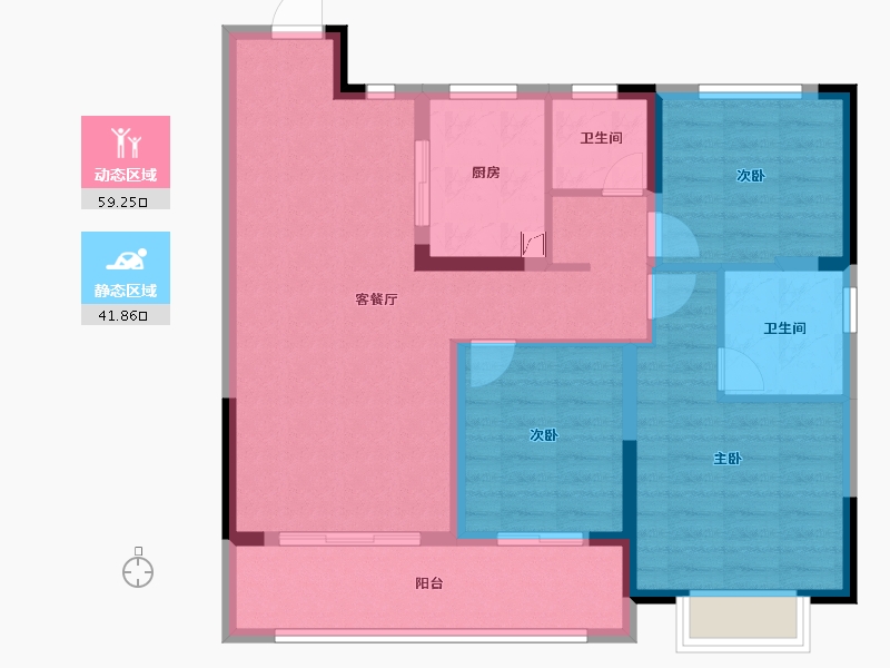 江苏省-无锡市-三巽亿达锡山清枫-90.41-户型库-动静分区