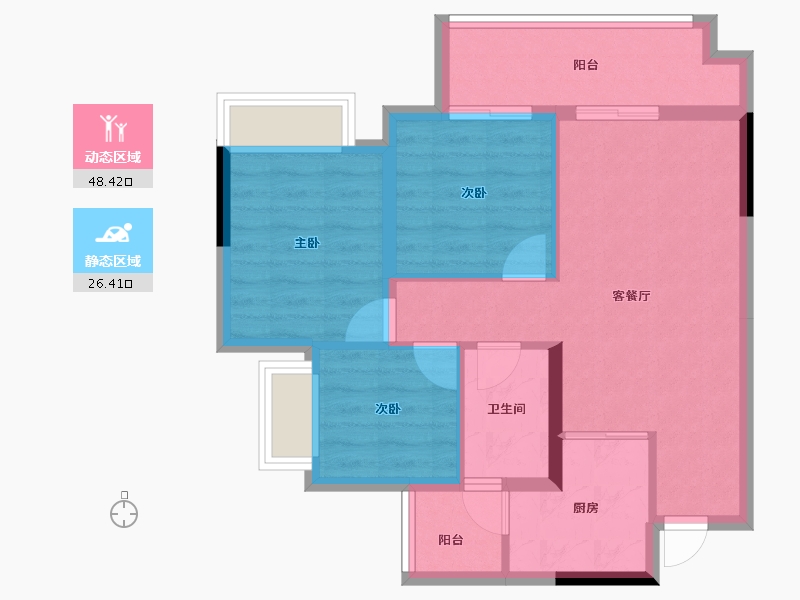 重庆-重庆市-寻光沙磁-66.58-户型库-动静分区