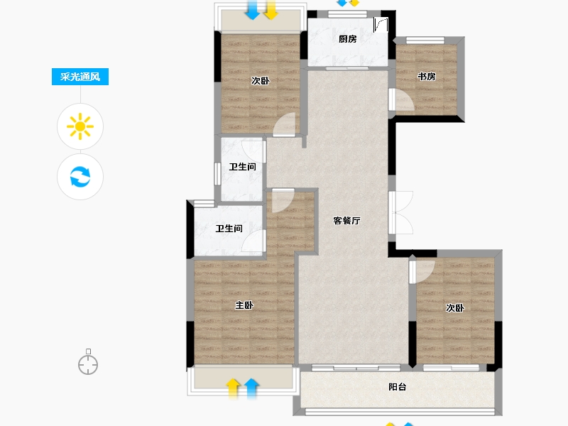 浙江省-绍兴市-宝业大坂绿园-99.73-户型库-采光通风