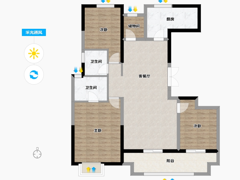 陕西省-咸阳市-合创君悦府-102.04-户型库-采光通风