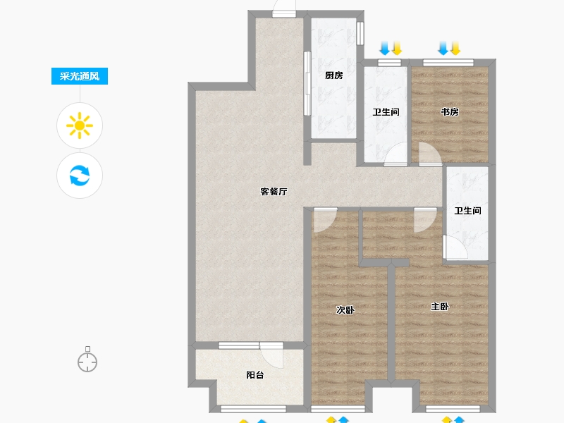 山东省-青岛市-融创维多利亚湾-106.86-户型库-采光通风