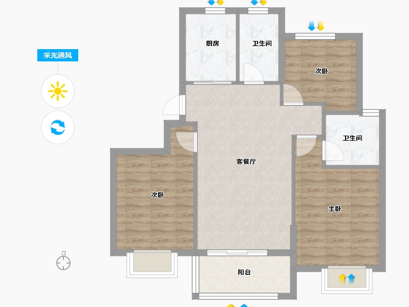 浙江省-宁波市-红星紫御半岛-76.01-户型库-采光通风