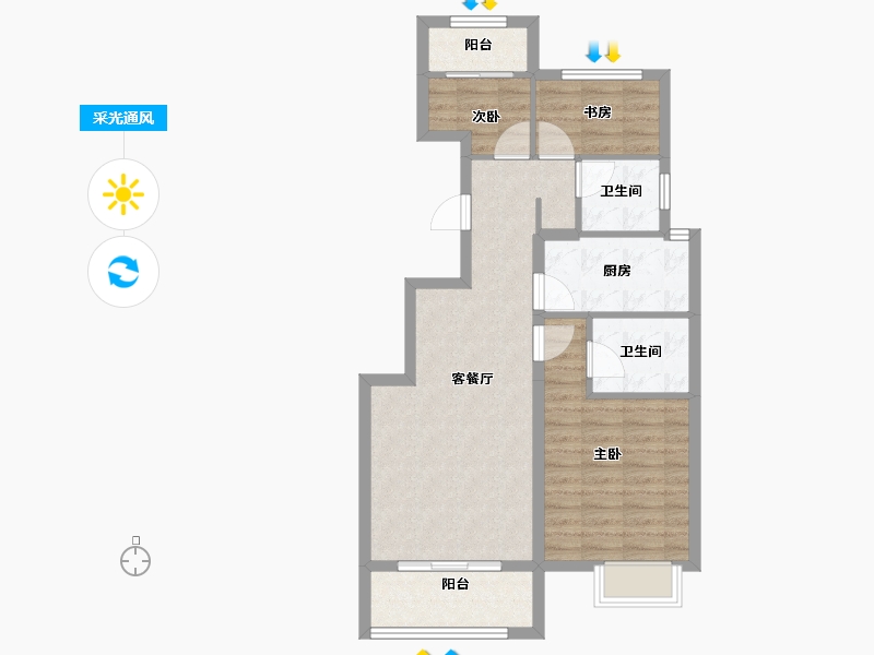 浙江省-宁波市-红星紫御半岛-72.00-户型库-采光通风