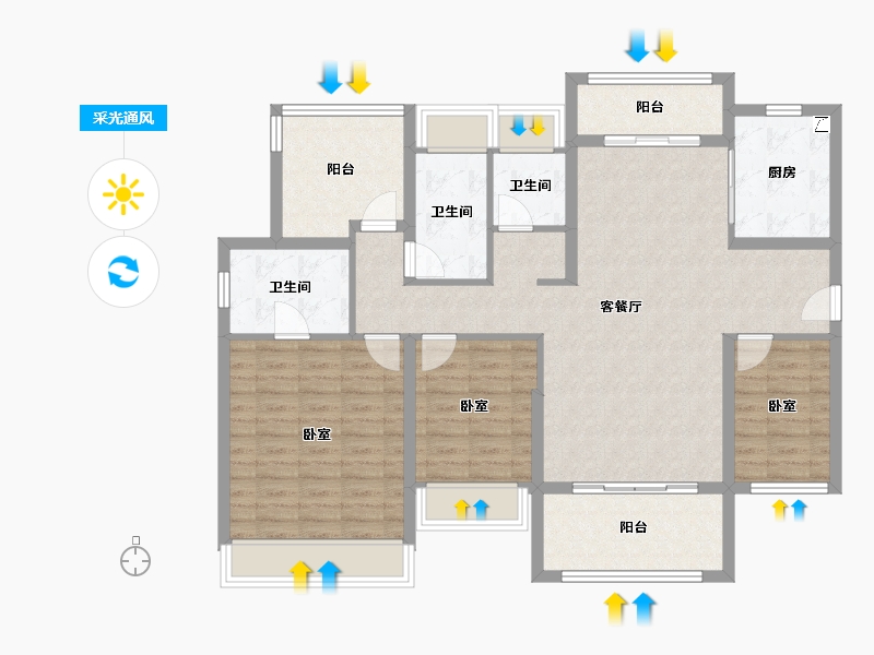 广东省-中山市-雅居乐湾际壹号-113.60-户型库-采光通风